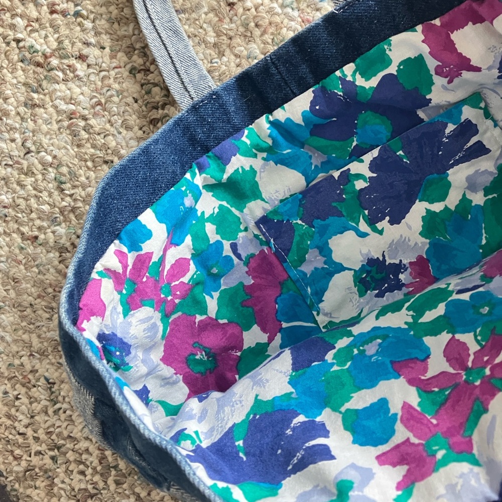 Tote bag denim quilted patchwork upcycled handmade - Picture 9 of 12